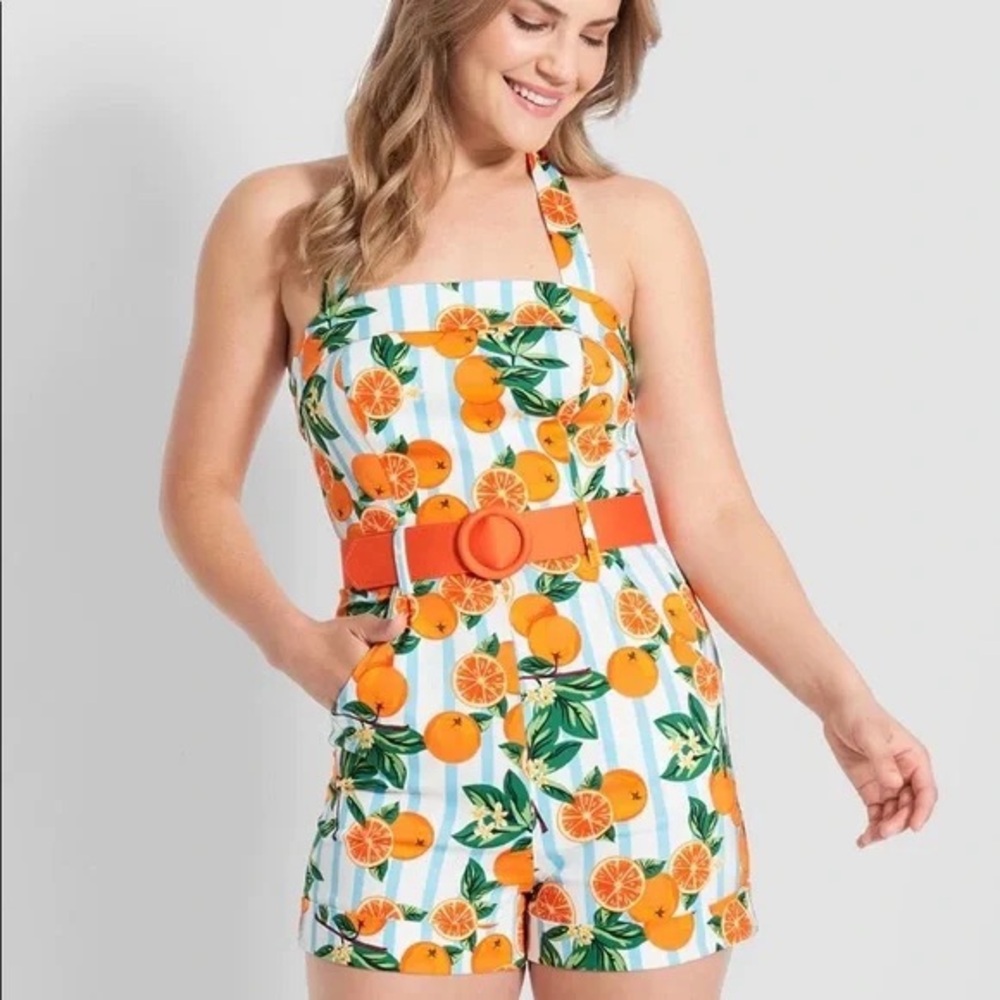 Modcloth x Collectif Squeezing in Some Fun - Citrus Print Romper (US 20 / UK 24)